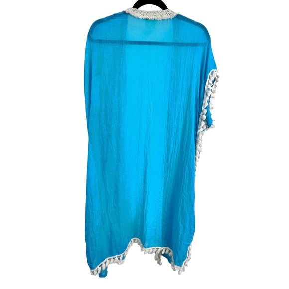Sand and Spirit Kimono Women's' Medium Long Teal Swim Coverup With Crochet - Picture 7 of 12